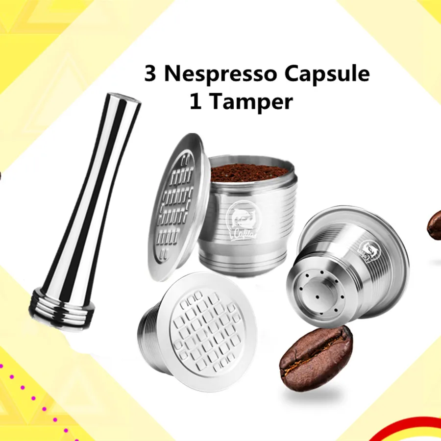 

3 Capsule 1 Tamper Nespresso Stainless Steel Refillable Reusable Coffee Capsule Coffee Tamper Coffee Pod For Nespresso Machine