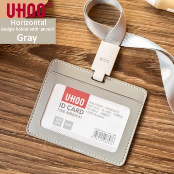 

UHOO 6837 6838 Men PU Leather Card Holder Credit Card Business Card Work ID Name Badge Wallet-Black Brown Gray Blue Color