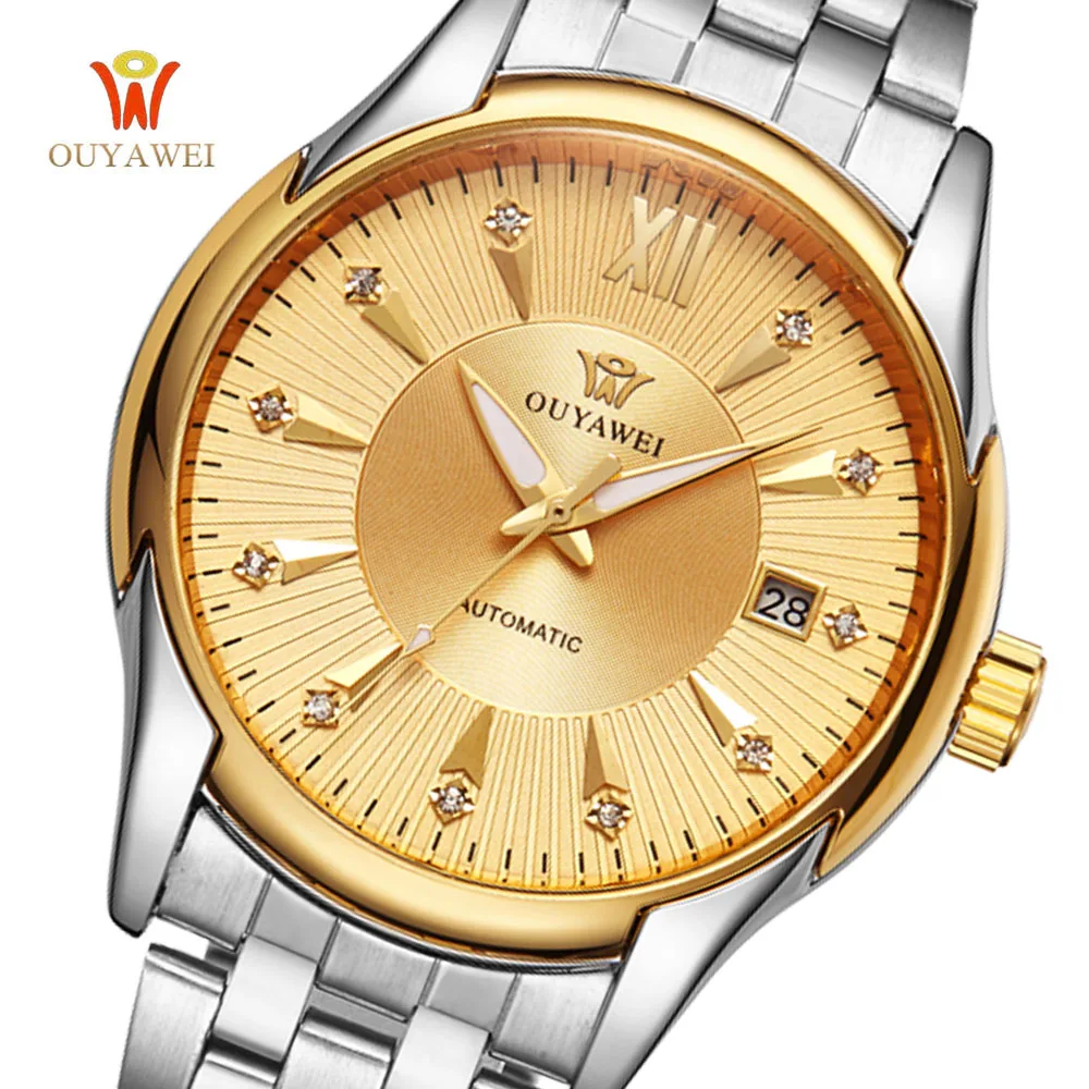 OUYAWEI Automatic Skeleton Watch font b Men s b font Wrist Watch Sport Full Steel font