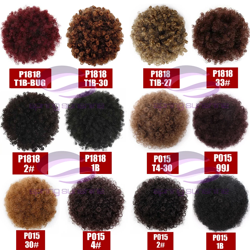 Spring sunshine Soft Ponytail High Puff Afro Hair Bun Synthetic Short Afro Kinky Curly Drawstring Clip in on Chignon