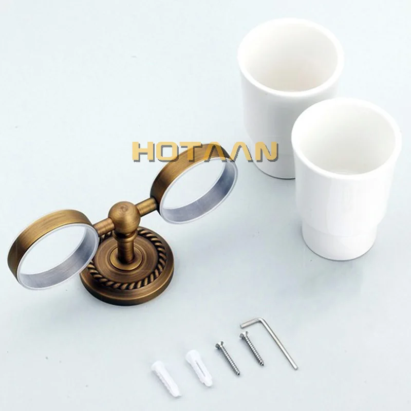 . Fashion toothbrush holder,Pure copper&glass,Double cup, Bathroom cup holder bathroom set- YT-12208