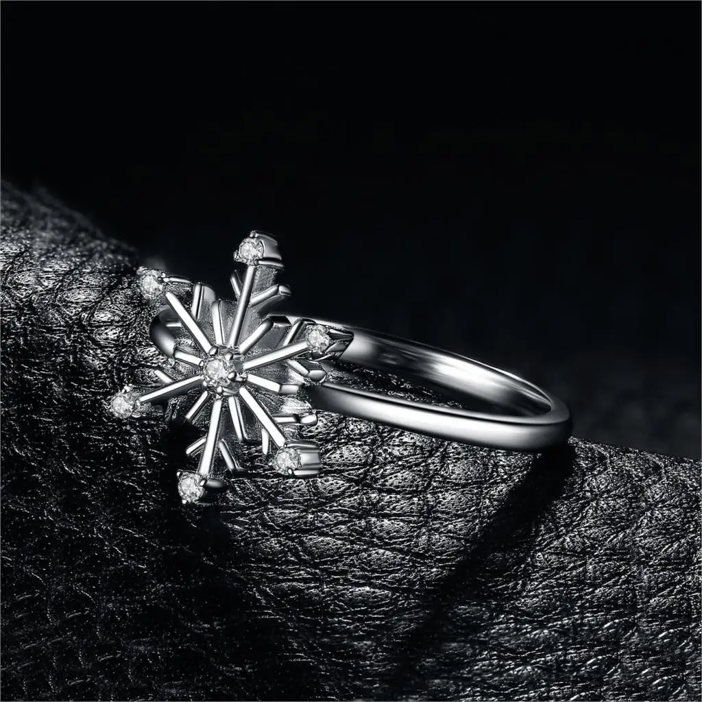 JewelryPalace Fashion Silver Rings For Women Elegant Snowflakes Shape Design Cubic Zirconia Ring 925 Sterling Silver Rings Gifts