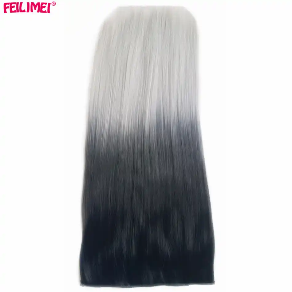 Feilimei Ombre Gray Straight Synthetic Hair Clip In Hair