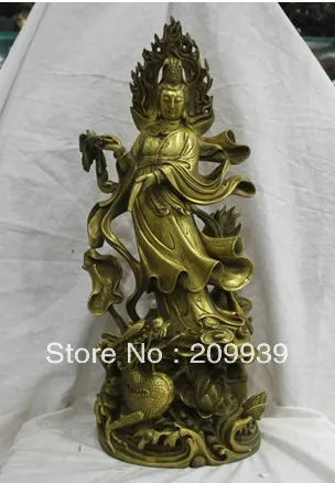 

001121 18'' Chinese Tibetan Buddhism Pure Bronze statue Goddess of Mercy Dragon Buddha