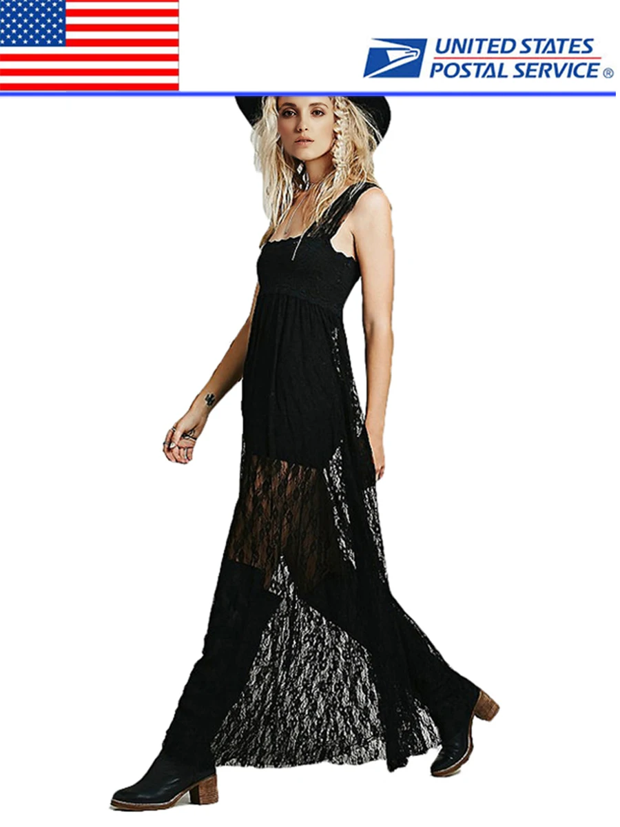 

2017 Hot Sale Summer Strapless Sexy Lace Maxi Dress Off-shoulder Backless Casual Dress Sleeveless Hollow Out Loose Dresses