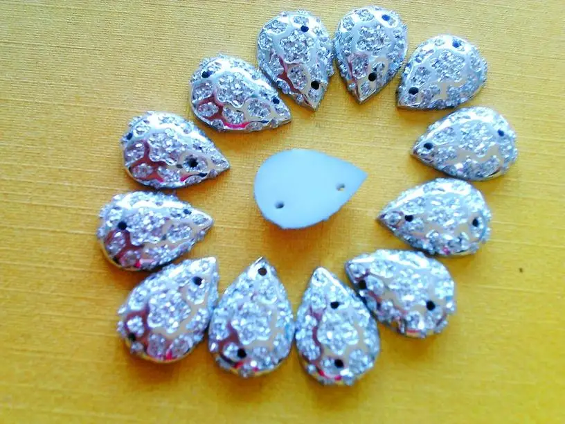 Wholesale Sew On Rhinestones Silver Resin Crystal 150pcs 10*14mm Water
