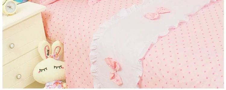 В горошек принцесса постельное белье с бантом, односпальная кровать Детский Комплект постельного белья, Синий Розовый, Твин Королева Король