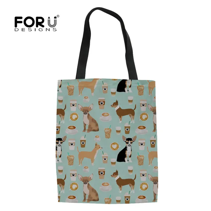 FORUDESIGNS/Симпатичные Чихуахуа печати для женщин Холст Tote хозяйственная сумка складная продуктовые многоразовые тканевые сумки для девочек модные сумки - Цвет: Y4105Z22