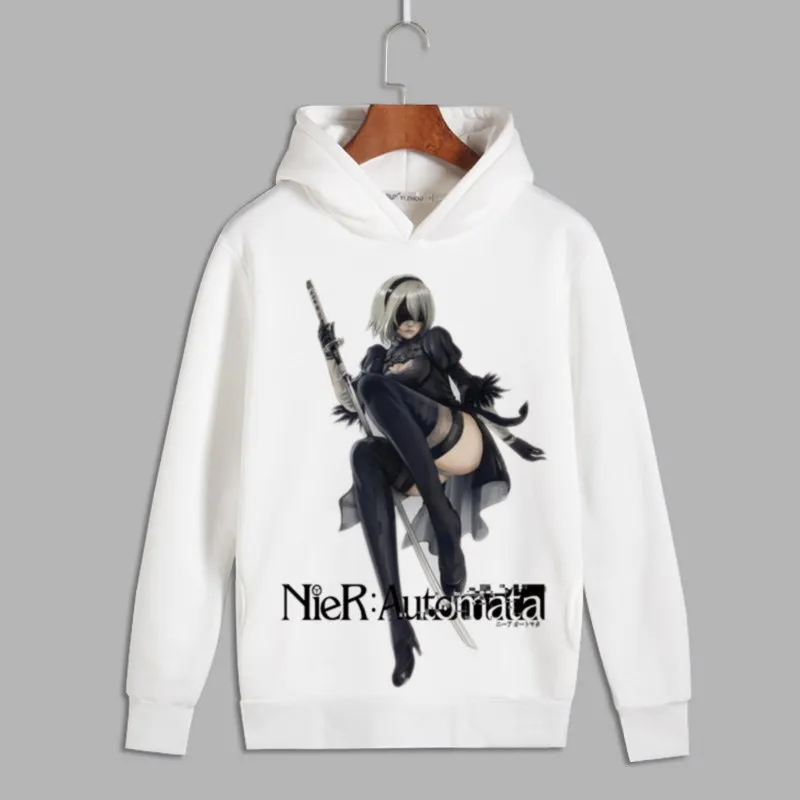 

NieR Automata 2b Cosplay Print Pullover hooded sweatshirts Unisex YoRHa 9S Fleece Hoodies for Autumn