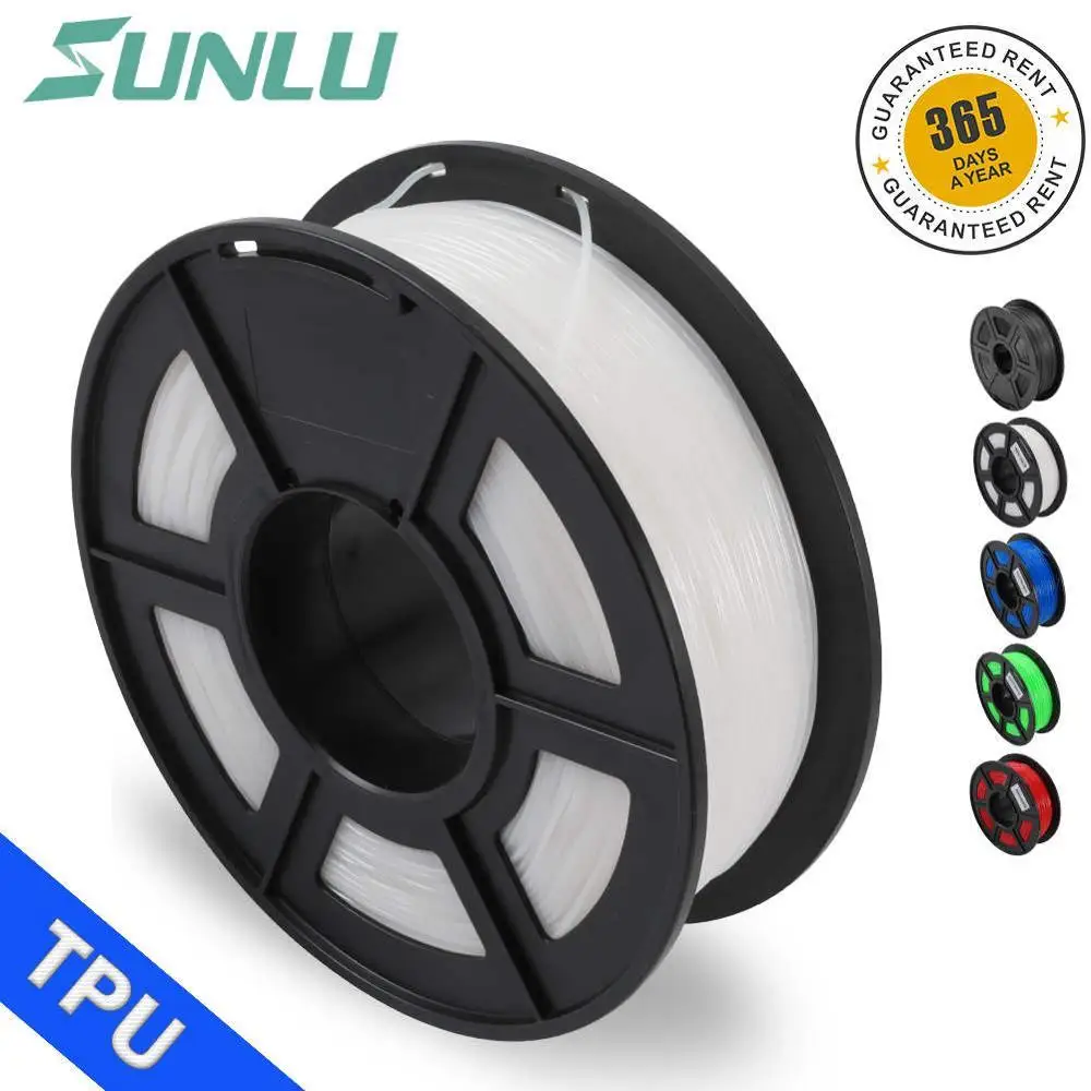 SUNLU 1.1LBS 0,5 кг нить для 3d принтера, нить из ТПУ, 1,75 мм, низкая точность измерения запаха+/-0,02 мм, нить для 3D печати - Цвет: FLEXIBLE-WHITE