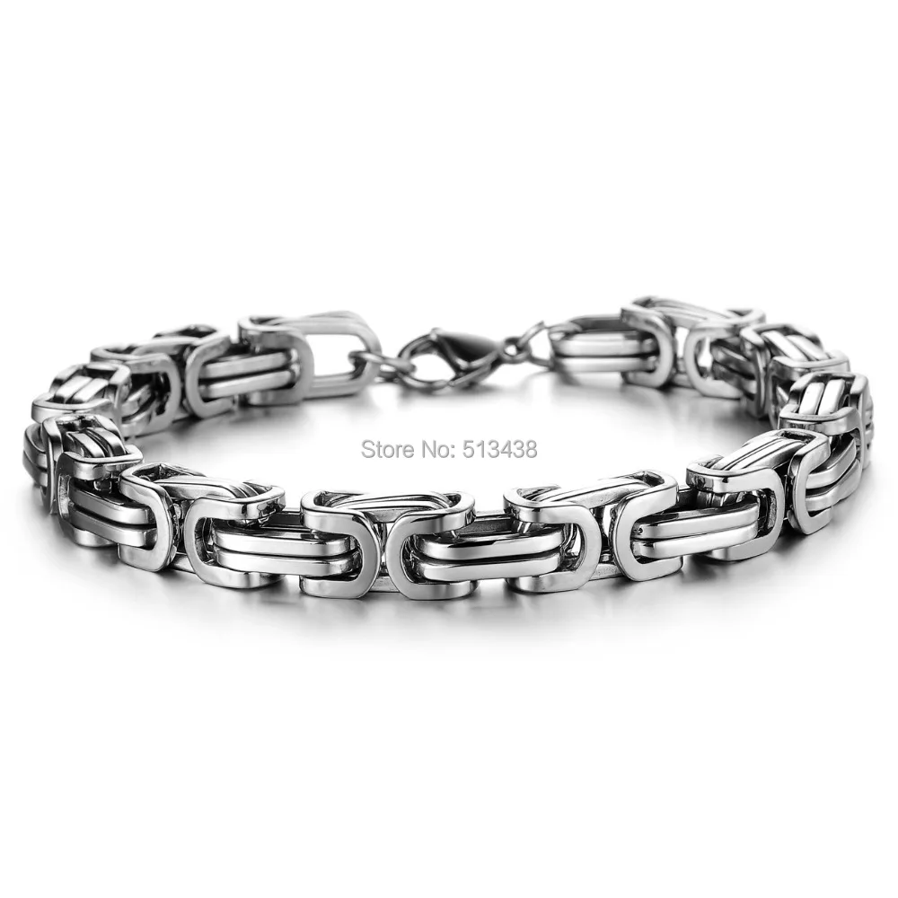 Men's Square Mechanic Stainless Steel Silver Byzantine Link Chain Bracelet 9''in Chain & Link