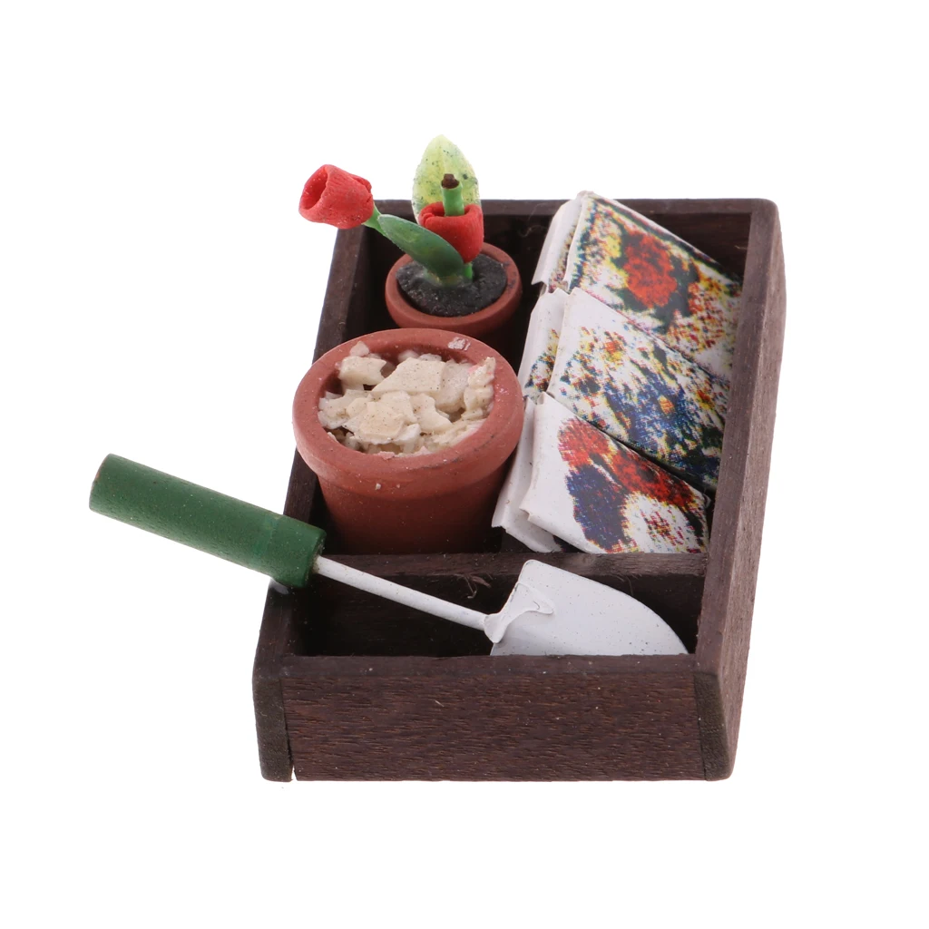 1/12 Dollhouse Miniature Furniture Wooden Box Horticulture Gardening Box Kit Flowerpot  for 1:12 DIY Dollhouse Accessories
