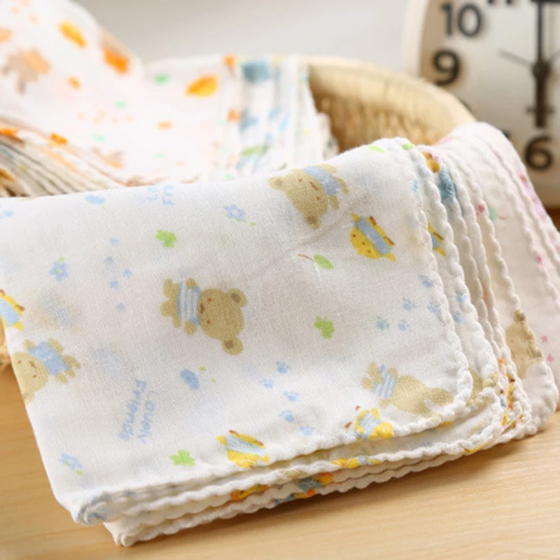 

Color Random 25 X 25 Double-layer High-density Printing Gauze Handkerchief Feeding Towel Baby Small Square Towel Baby Scarves