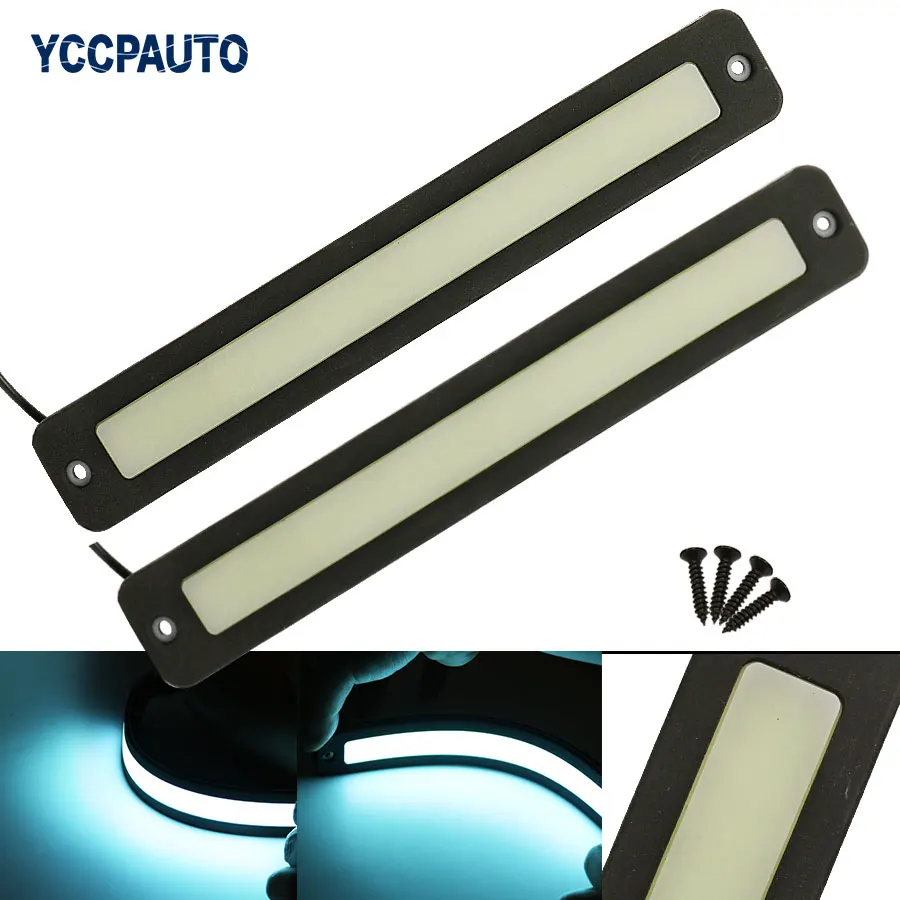 

HYZHAUTO 2Pcs Waterproof LED Daytime Running Lights Straight Flexible COB DRL Car LED Fog Light Driving Lamp 12V White 225x32mm
