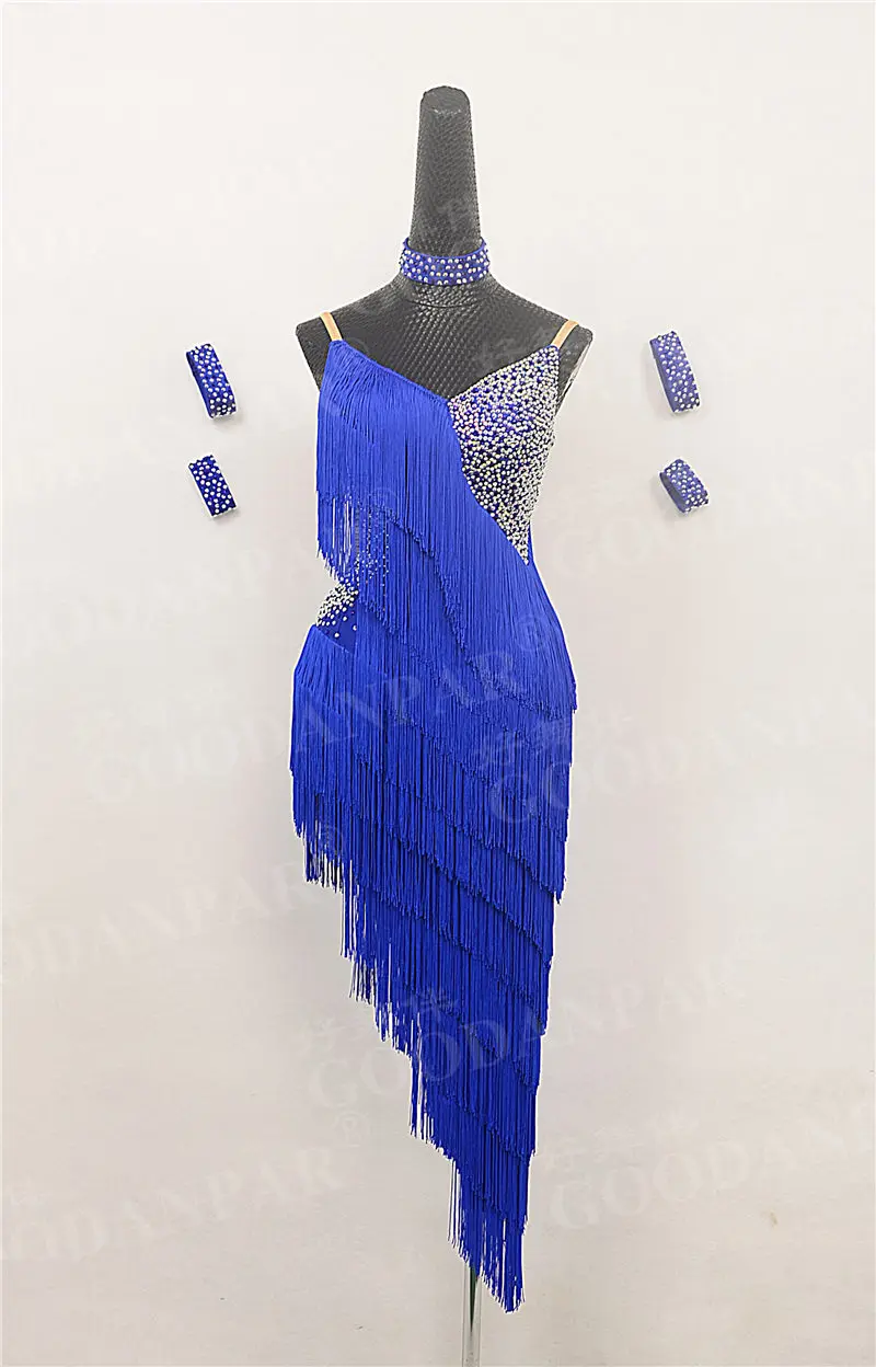 GOODANPAR Backless Fringe Lycra Latin Dance Competition Dress Women