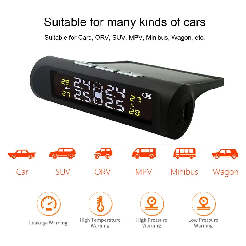 Новейший умный автомобиль TPMS система контроля давления в шинах солнечная мощность цифровой ЖК-дисплей Автоматическая охранная сигнализация s давление в шинах