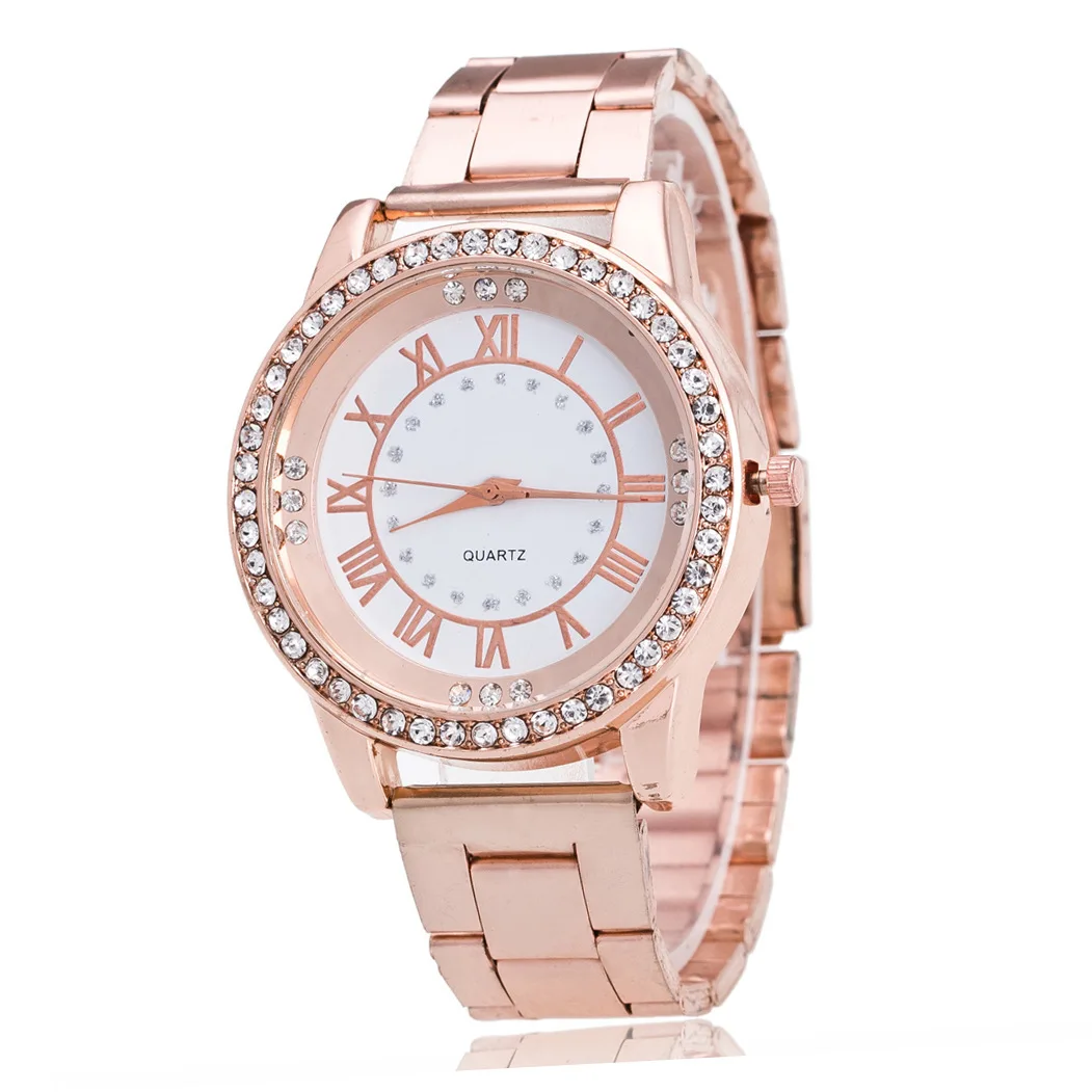 

Women Quartz Clock Mechanical Rome Scale Cool Diamond Set Steel Watch Gold Silver Rose Gold Ladies Crystal Diamond Wrist Watches