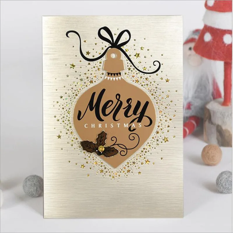  1pc Golden Cover 3D X-Max Cards Merry Christmas Valentine Happy New Year Decor Greeting Card Party  - 33043277171