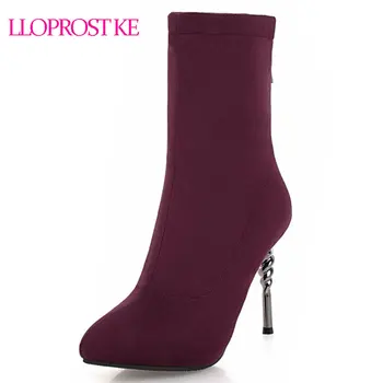

Lloprost ke New Women Sock Boots Pointed Toe Zipper High Boots Winter Warm High Heel Ankle Boots Women Pumps Stiletto Botas D124