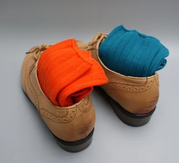 

2 pairs women Socks Girls cotton crew sock pure colors orange Vertical stripes