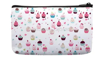 

Cute Love Cupcakes food Seamless Pattern Print Custom Small Cosmetic Bag Wristlet hand bag
