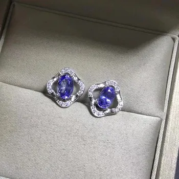 

Fidelity natural 4*6mm tanzanite stud earrings s925 sterling silver Exquisite fine jewelry for women party Natural blue gemstone