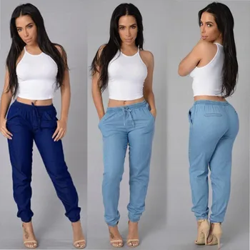 

Women Stretch Embroidered Flares Jeans for women With High Waist Elasticity Plus Size Back Stripe Blue Denim Pencils Pants Casua