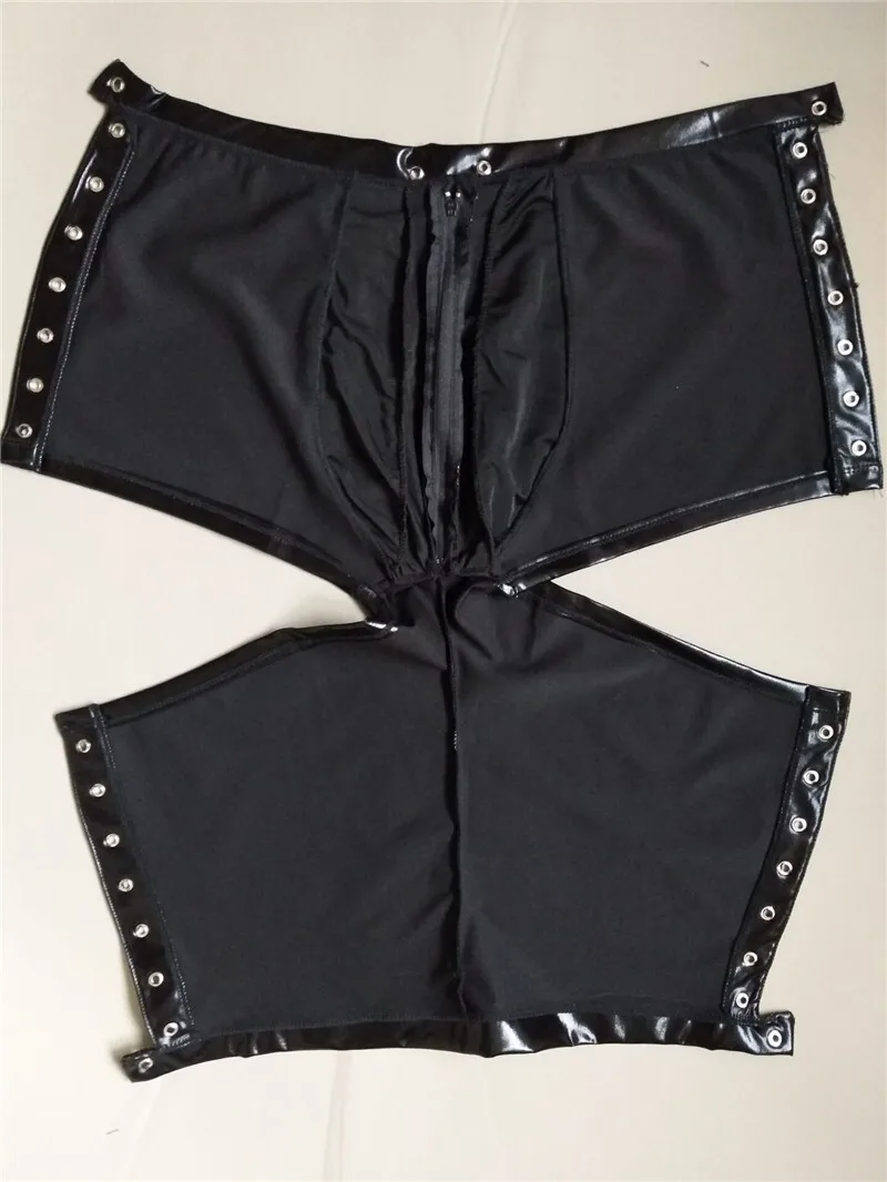 Vinyl Leather Mens Exotic Apparel Boxer Shorts Trunks Black Side Lace Up Lingerie Underwear Gay Fetish Club Wear Boxer Hombre  (1)