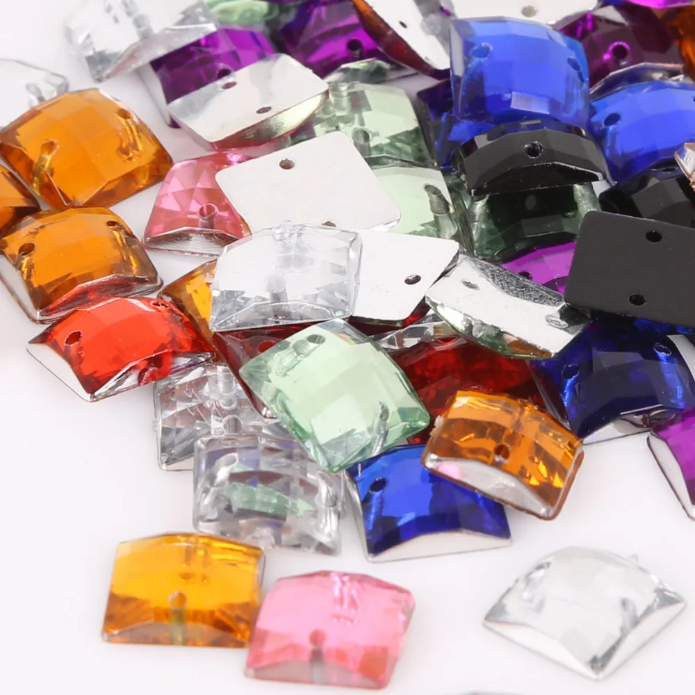 

100PCS 10x10mm Sewing Flatback Rhinestones Square Acrylic Beads Sew On Strass Crystal Stones For DIY Craft Scrapbook Decoration