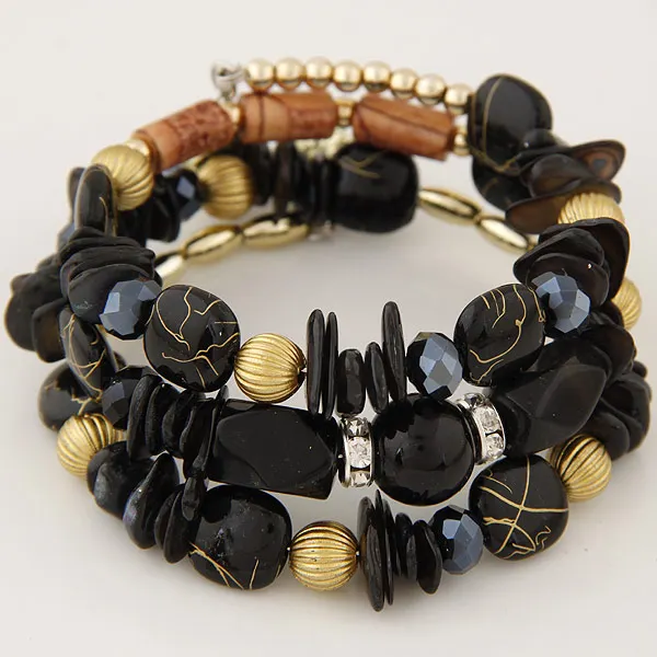 LEMOER, женские пляжные ювелирные изделия,, богемная раковина, натуральный камень, браслет, Многослойные Бусины, браслеты и браслеты, браслеты, женские браслеты - Окраска металла: black