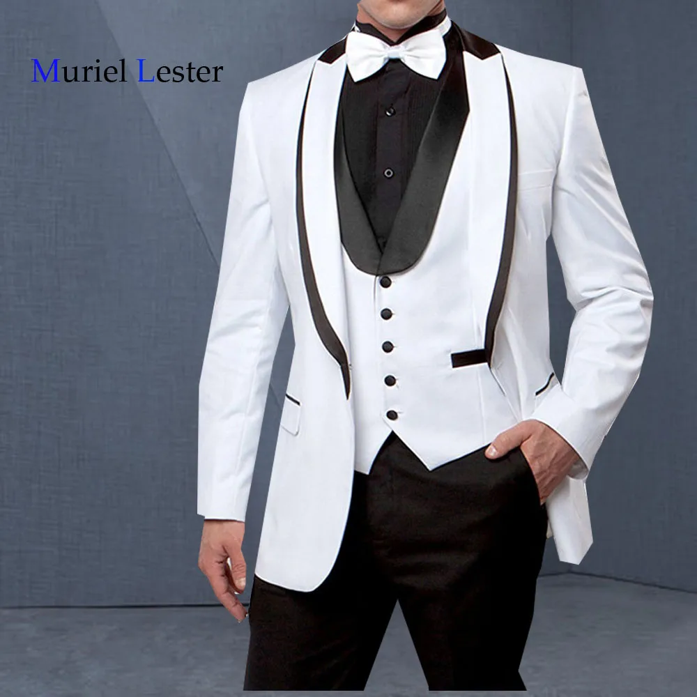ML 189 Latest Designs Men Suit White Blazer Black Pants Custom Made