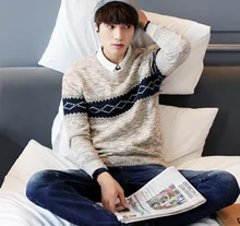 Men’s vintage Pullover Sweater winter new trend of the contrast color crew neck long sleeve sweater men’s clothing