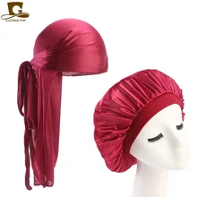 Berretto lungo Unisex Durag setoso e onde larghe con cinturini per uomo cappellino largo in tinta unita Doo berretto comodo cappello da notte