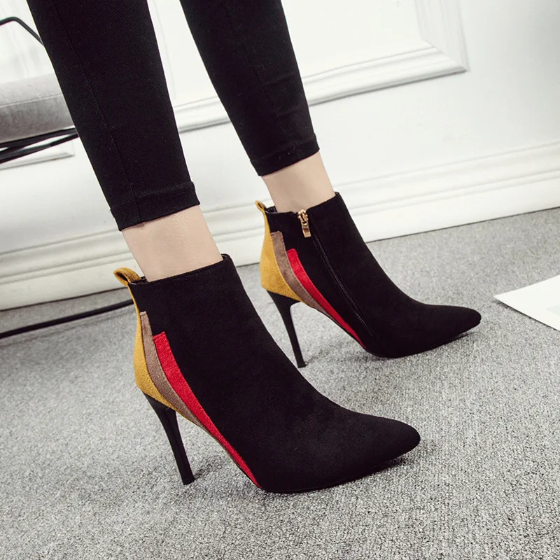 

2019 newest mixed color ankle boots women thick high heels Chelsea boots ladies patchwork winter martin boots ghik9