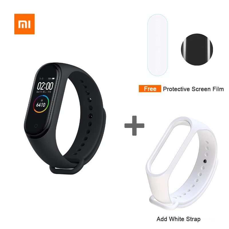 Новинка, Xiaomi mi браслет, 4 с цветным смарт-экраном, браслет, браслет с сердечным ритмом, фитнес, Bluetooth, 5,0, 50 м, для плавания, mi ng, водонепроницаемый - Цвет: band 4 add White