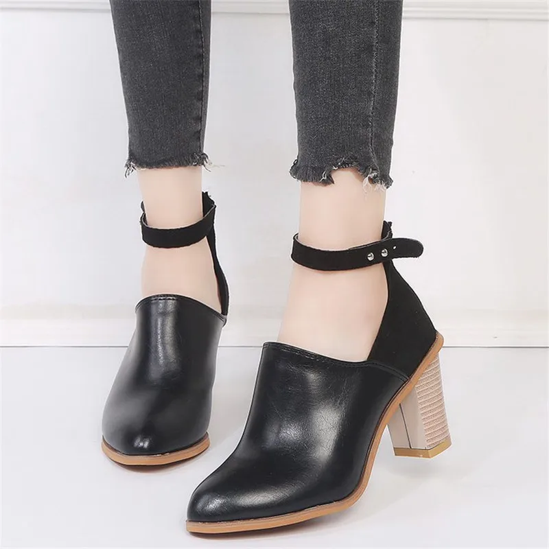 

Soft Leather High heels Pointed pumps women shoes New Spring Autumn shoes Square heel Gladiator Zipper Patchwork female shoes