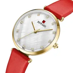 Часы женские золотые Роскошные брендовые бриллиантовые Наручные часы красный кожаный ремешок платье часы ультра тонкие часы женские