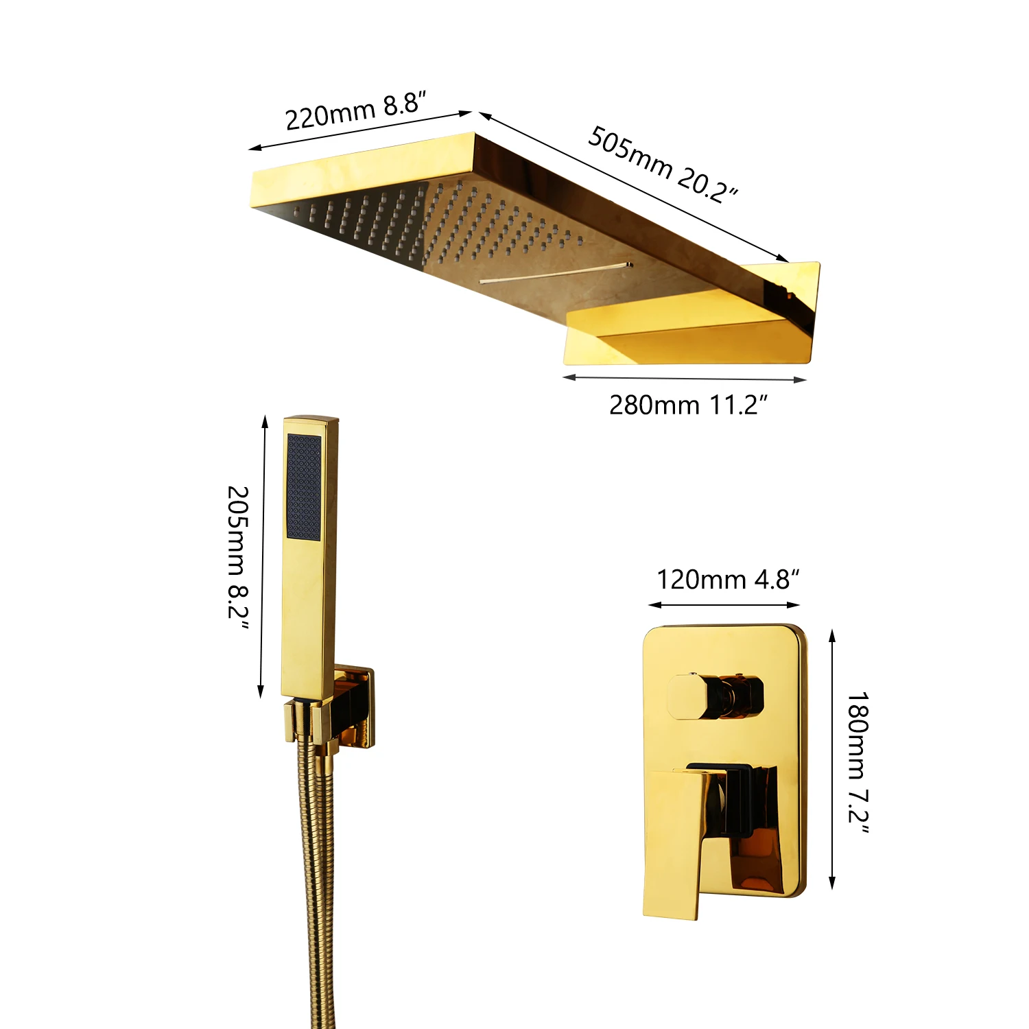 US $67.00 KEMAIDI Chrome amp Golden Plated Bathroom Shower Hand 3 Functions Shower Mixer BathroomSolid Brass Rainfall Waterfall Shower Set