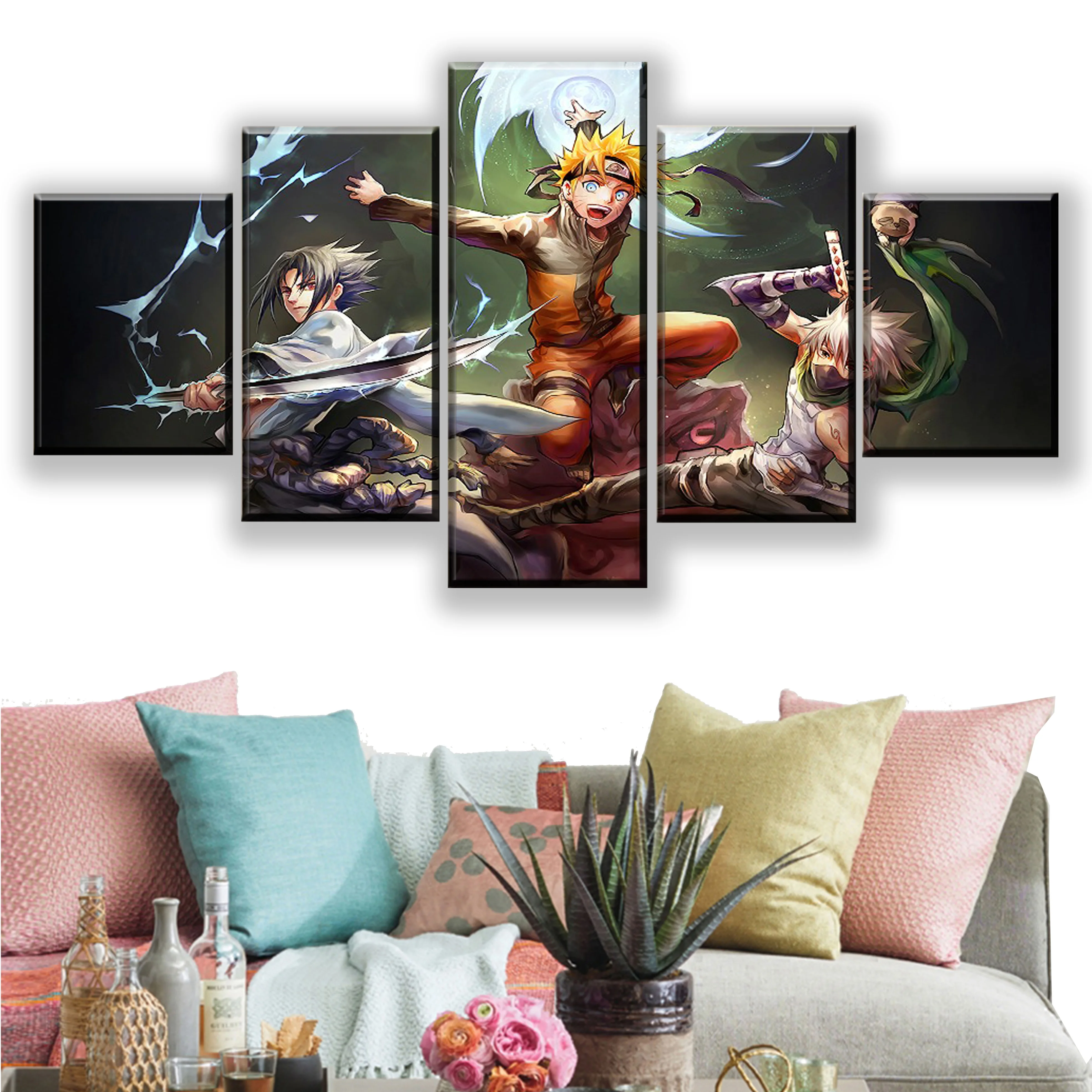 5 Paneles De Dibujos Animados Naruto Espadachines Poster Arte De