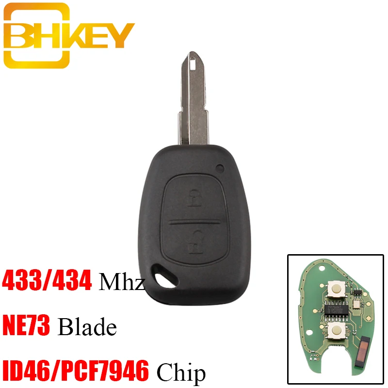 BHKEY 2 кнопки 433 Мгц дистанционный Автомобильный ключ для Renault PCF7946 чип NE73 лезвие CLIO