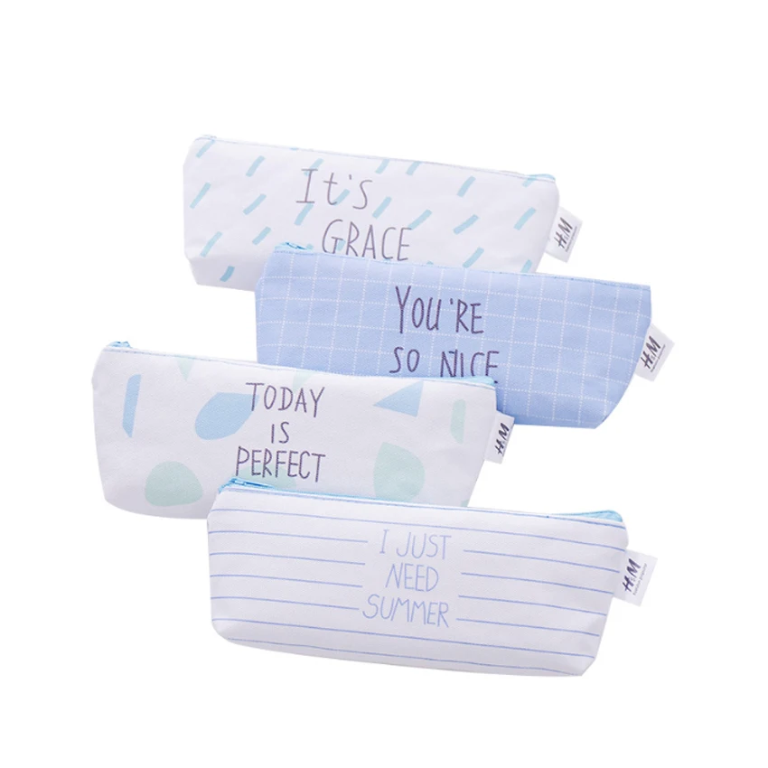 

1pcs /lot Cute Small Fresh Island Blue Canvas Pen Pencil Bag School Stationary