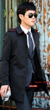 S-5XL! Мужская брендовая новая весенне-осенняя верхняя одежда больших размеров модное пальто тонкий мужской Тренч средней длины верхняя одежда - Цвет: Черный