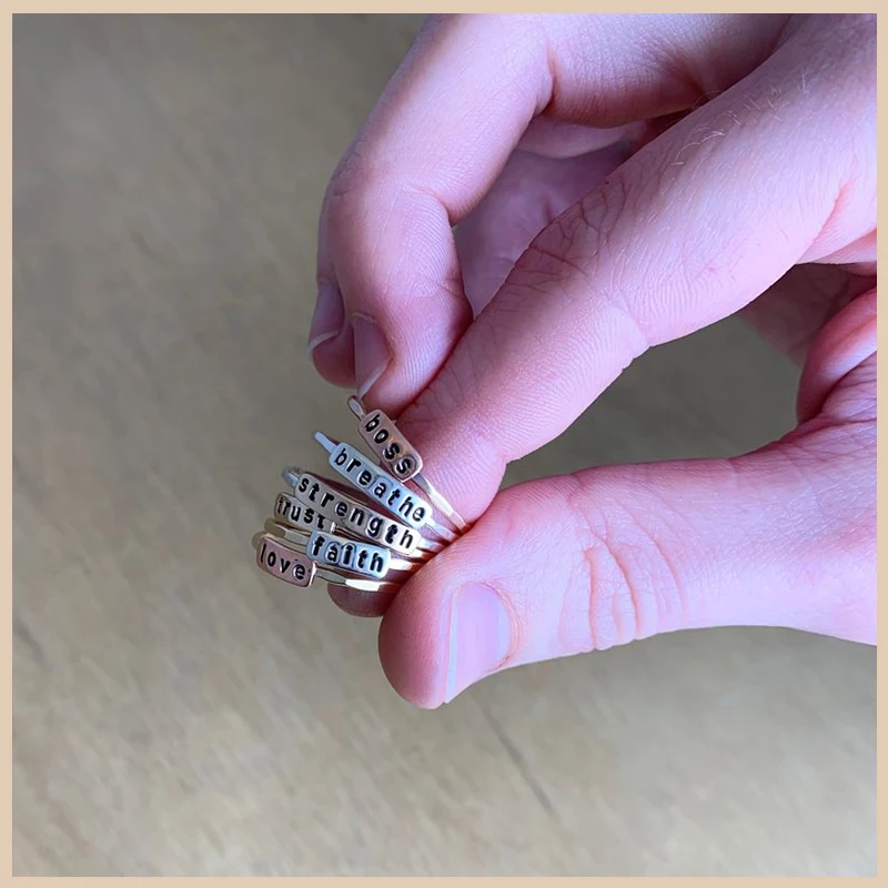 

StrollGirl Authentic 925 Sterling Silver Custom Word Ring Stackable Name Ring Personalized Jewelry For Women Anniversary Gift