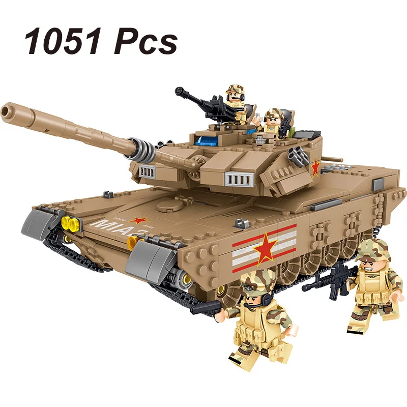 

1051Pcs M1A2 Tank Military Series WW2 Building Blocks Model Army Force Soldiers Compatible Legoings City Bricks Toys Kidren Gift