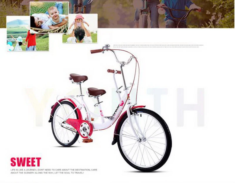 Best Venividivici 22/24 inch Rubber tires Ladies bikes parent-child bike double person bike Electroplated child pedal 0