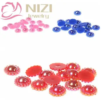 

10mm 1000pcs Sunflower Half Round Pearls Many AB Colors Imitation Glue On Resin Beads Trims DIY Crafts Fabric Garments Supplies