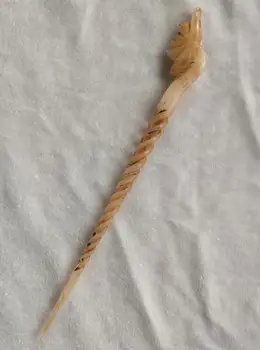 

Long 20CM!!! Art Collection Chinese Handmade Old White Jade Stone Carved Flower hairpin Hair Stick Statue