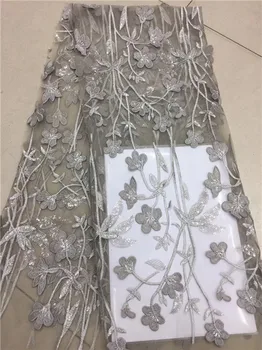 

High quality Gray African lace fabric sequins french tulle lace fabric 2019 latest arrival hot sale 5 yards for dress X3