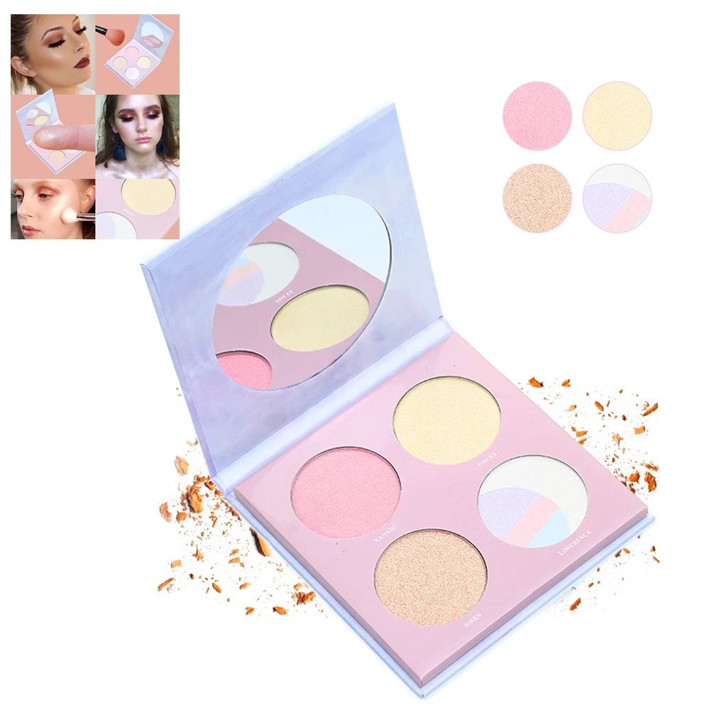 4 Colors Eye Shadow Set High Gloss Contour Highlighter Palette Pressed Pigment Shimmer Face Make