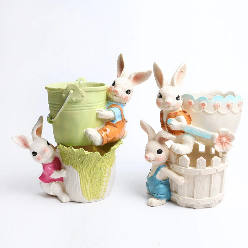 Creative resin rabbit animal Succulents flower pots retro creative